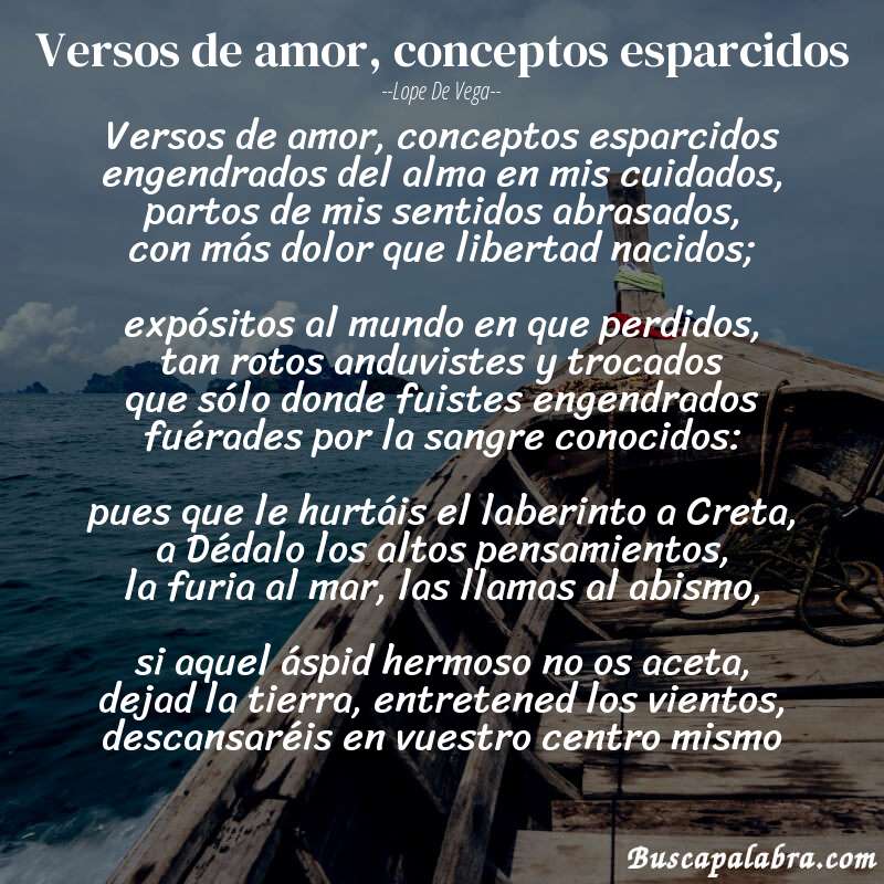 Poema Versos de amor, conceptos esparcidos de Lope de Vega con fondo de barca