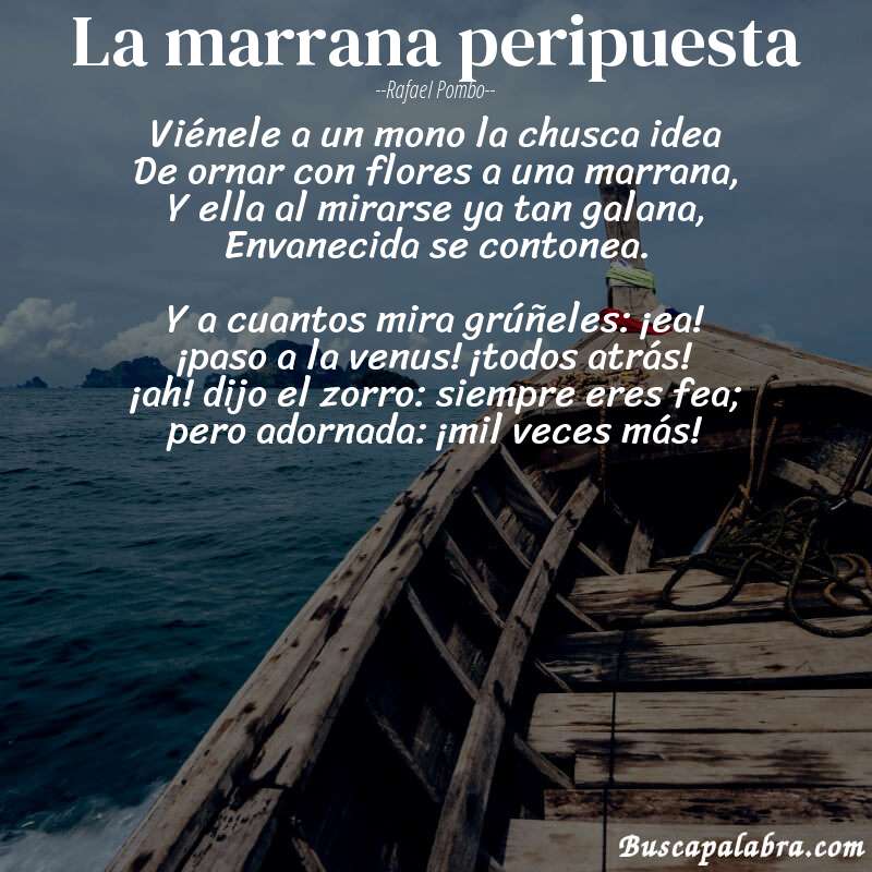 Poema La marrana peripuesta de Rafael Pombo con fondo de barca