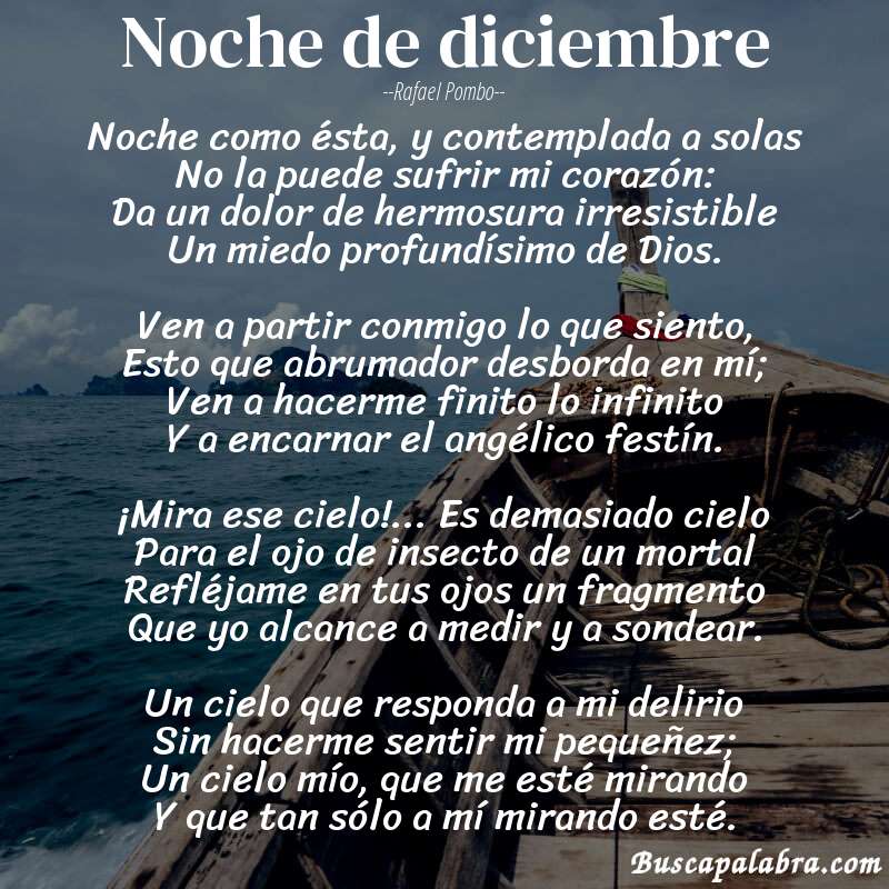 Poema Noche de diciembre de Rafael Pombo con fondo de barca