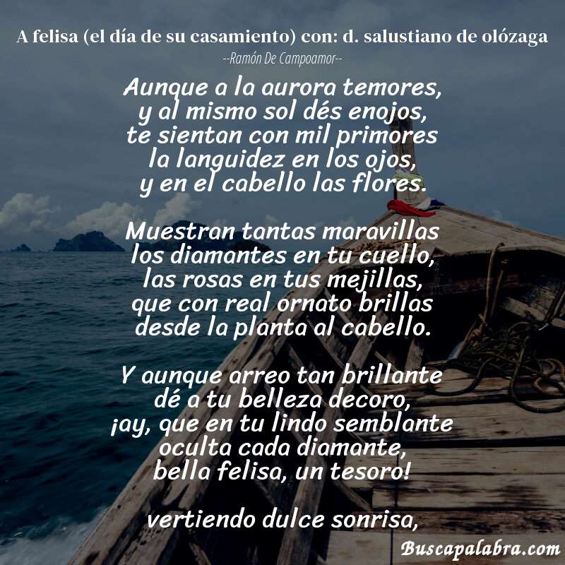 Poema a felisa (el día de su casamiento) con: d. salustiano de olózaga de Ramón de Campoamor con fondo de barca