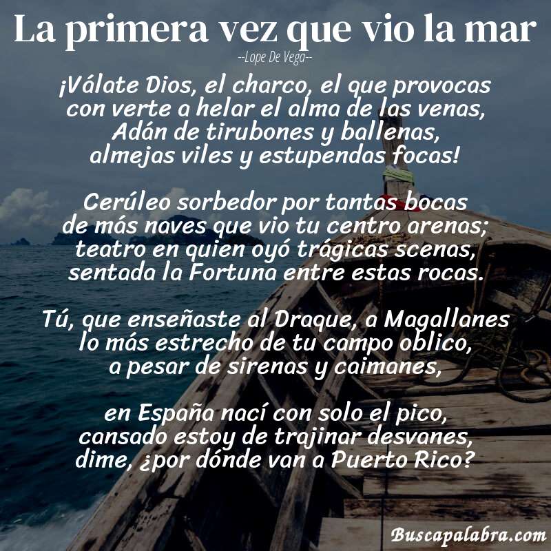 Poema La primera vez que vio la mar de Lope de Vega con fondo de barca