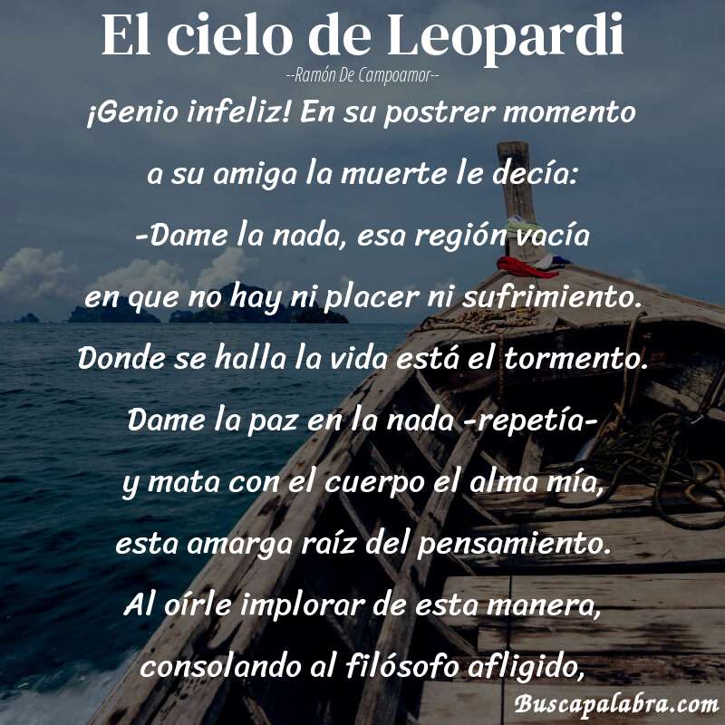 Poema El cielo de Leopardi de Ramón de Campoamor con fondo de barca