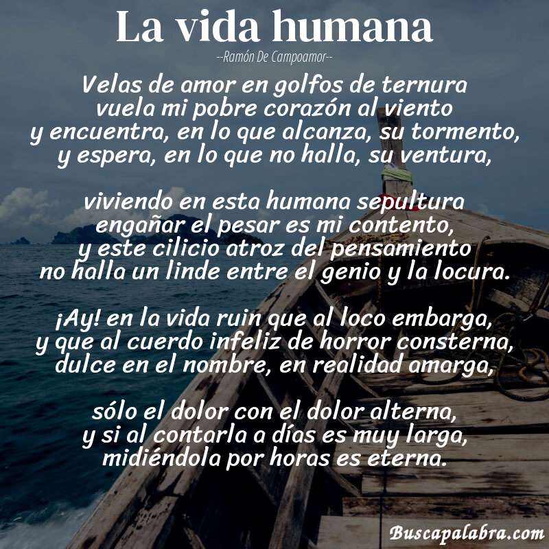 Poema La vida humana de Ramón de Campoamor con fondo de barca