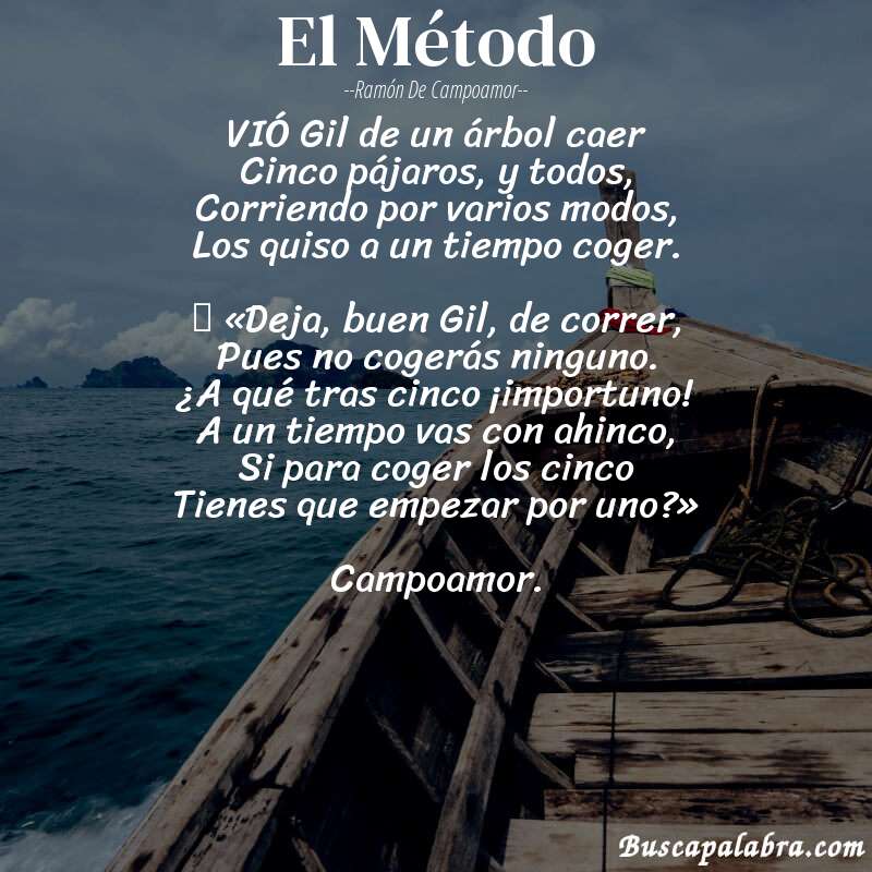 Poema El Método de Ramón de Campoamor con fondo de barca