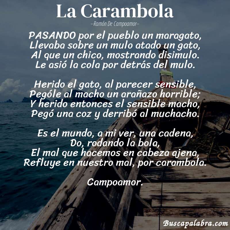Poema La Carambola de Ramón de Campoamor con fondo de barca
