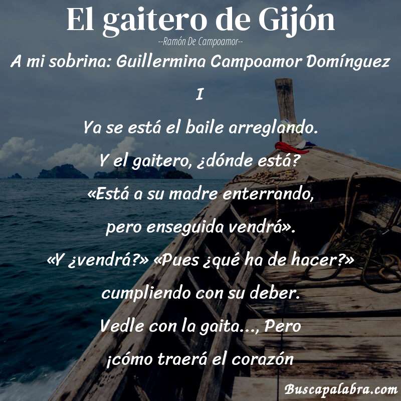 Poema El gaitero de Gijón de Ramón de Campoamor con fondo de barca