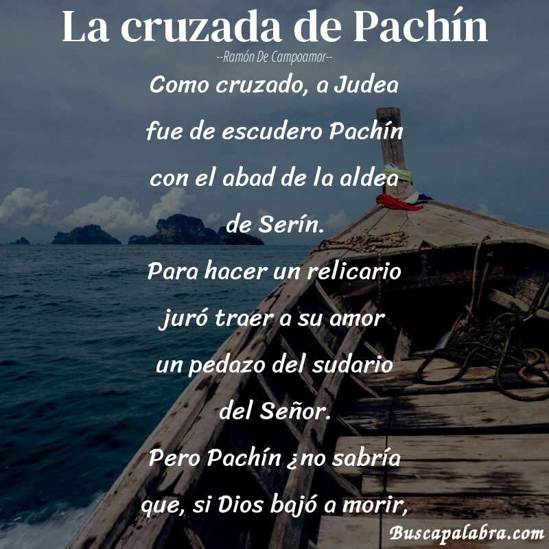 Poema La cruzada de Pachín de Ramón de Campoamor con fondo de barca