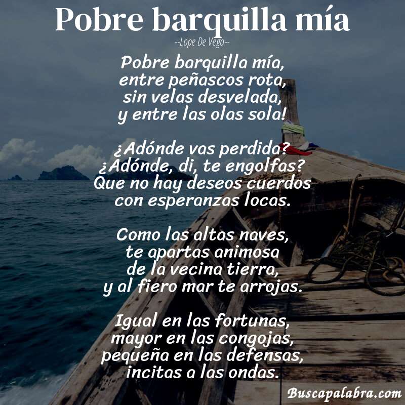 Poema Pobre barquilla mía de Lope de Vega con fondo de barca