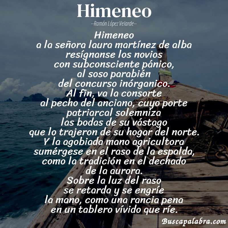 Poema himeneo de Ramón López Velarde con fondo de barca
