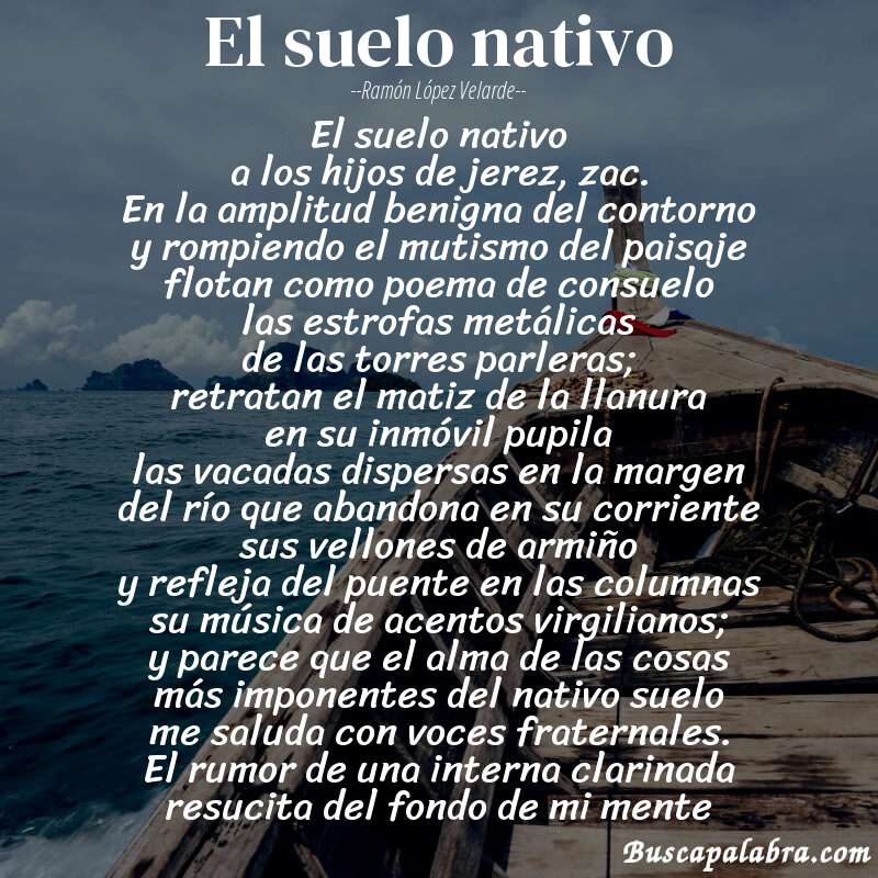 Poema el suelo nativo de Ramón López Velarde con fondo de barca