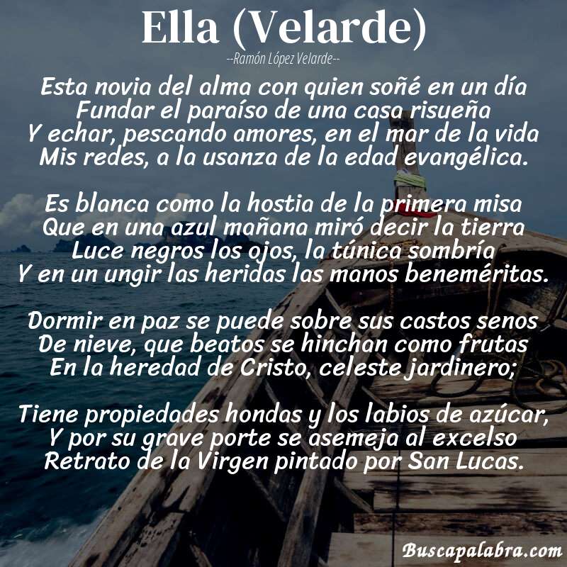 Poema Ella (Velarde) de Ramón López Velarde con fondo de barca
