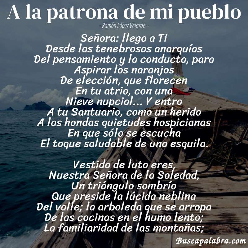 Poema A la patrona de mi pueblo de Ramón López Velarde con fondo de barca