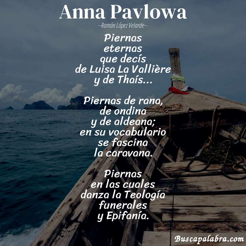 Poema Anna Pavlowa de Ramón López Velarde con fondo de barca