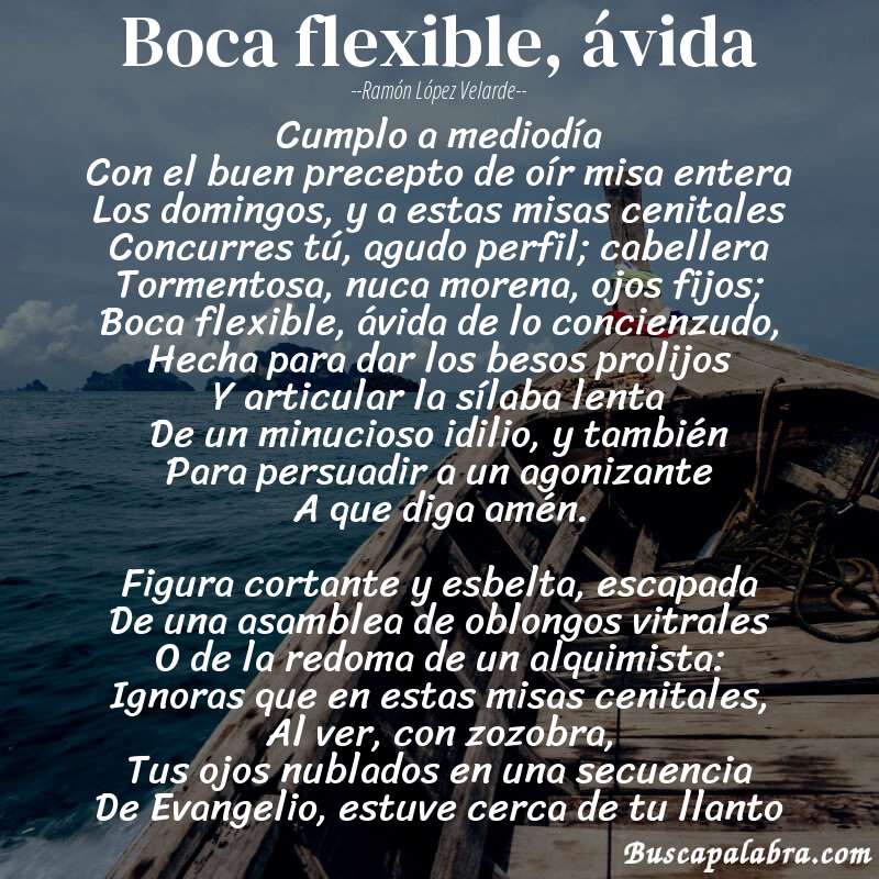 Poema Boca flexible, ávida de Ramón López Velarde con fondo de barca