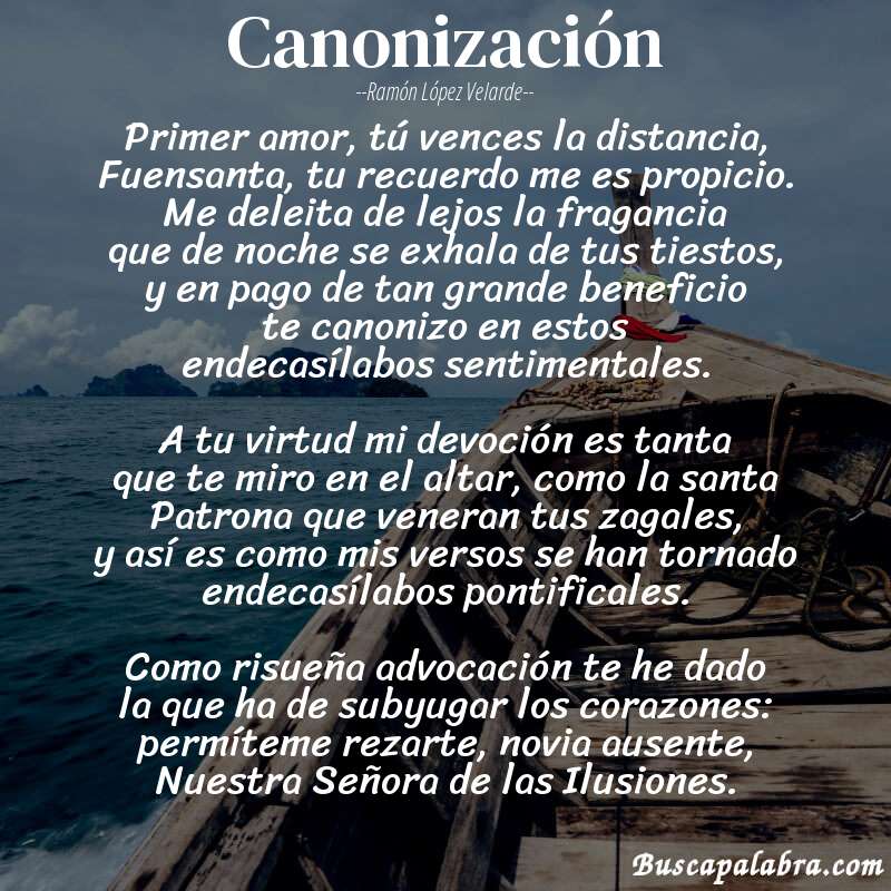 Poema Canonización de Ramón López Velarde con fondo de barca