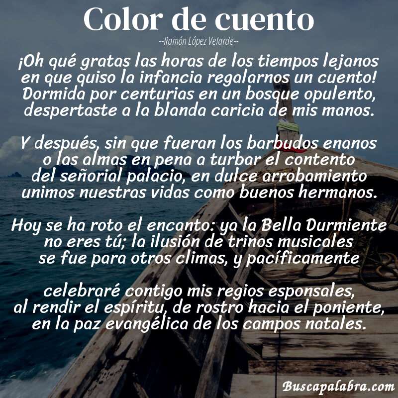 Poema Color de cuento de Ramón López Velarde con fondo de barca