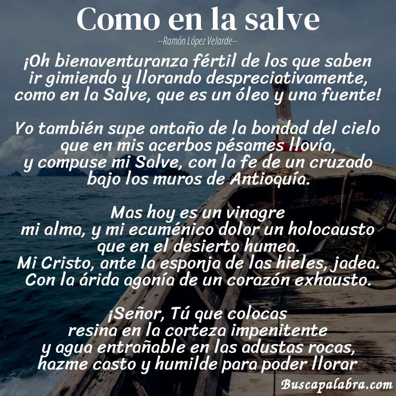 Poema Como en la salve de Ramón López Velarde con fondo de barca