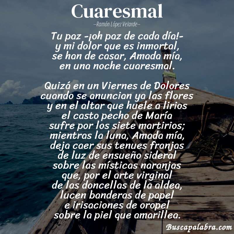 Poema Cuaresmal de Ramón López Velarde con fondo de barca