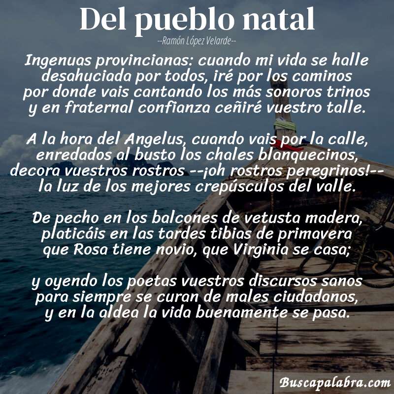 Poema Del pueblo natal de Ramón López Velarde con fondo de barca