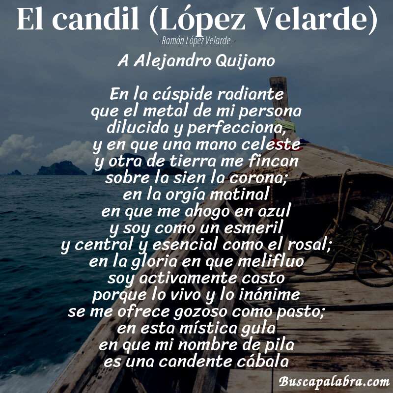 Poema El candil (López Velarde) de Ramón López Velarde con fondo de barca