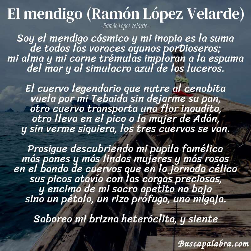 Poema El mendigo (Ramón López Velarde) de Ramón López Velarde con fondo de barca