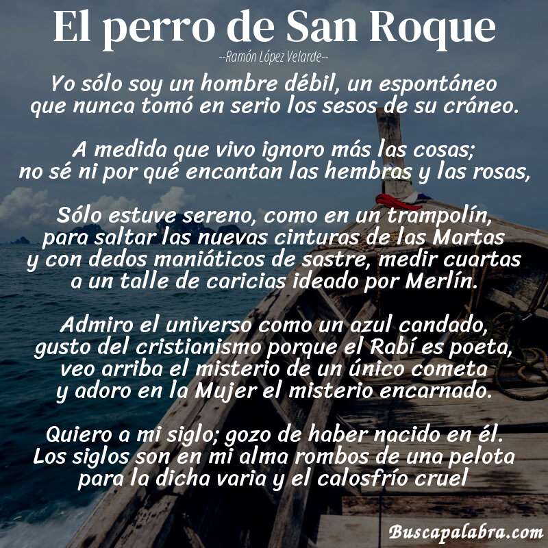 Poema El perro de San Roque de Ramón López Velarde con fondo de barca