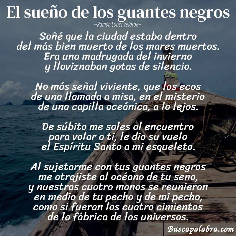 Poema El sueño de los guantes negros de Ramón López Velarde con fondo de barca