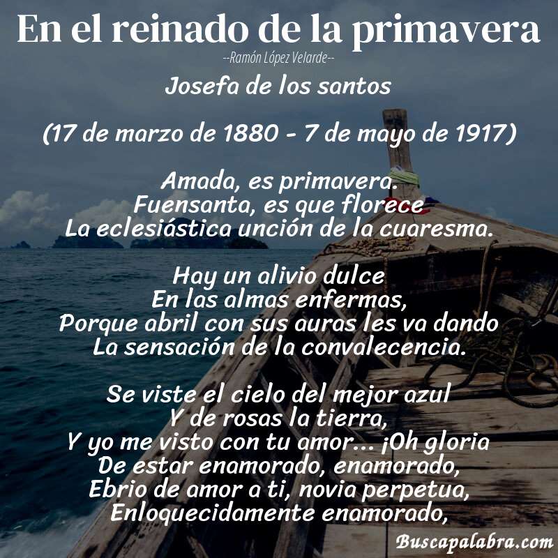 Poema En el reinado de la primavera de Ramón López Velarde con fondo de barca