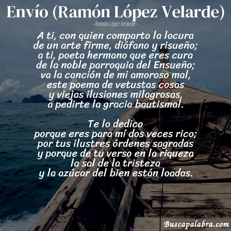 Poema Envío (Ramón López Velarde) de Ramón López Velarde con fondo de barca