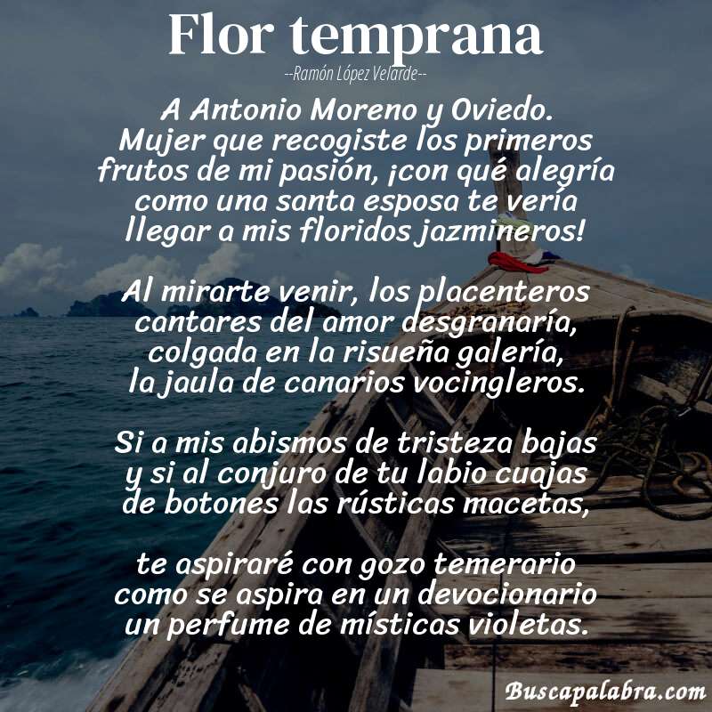 Poema Flor temprana de Ramón López Velarde con fondo de barca