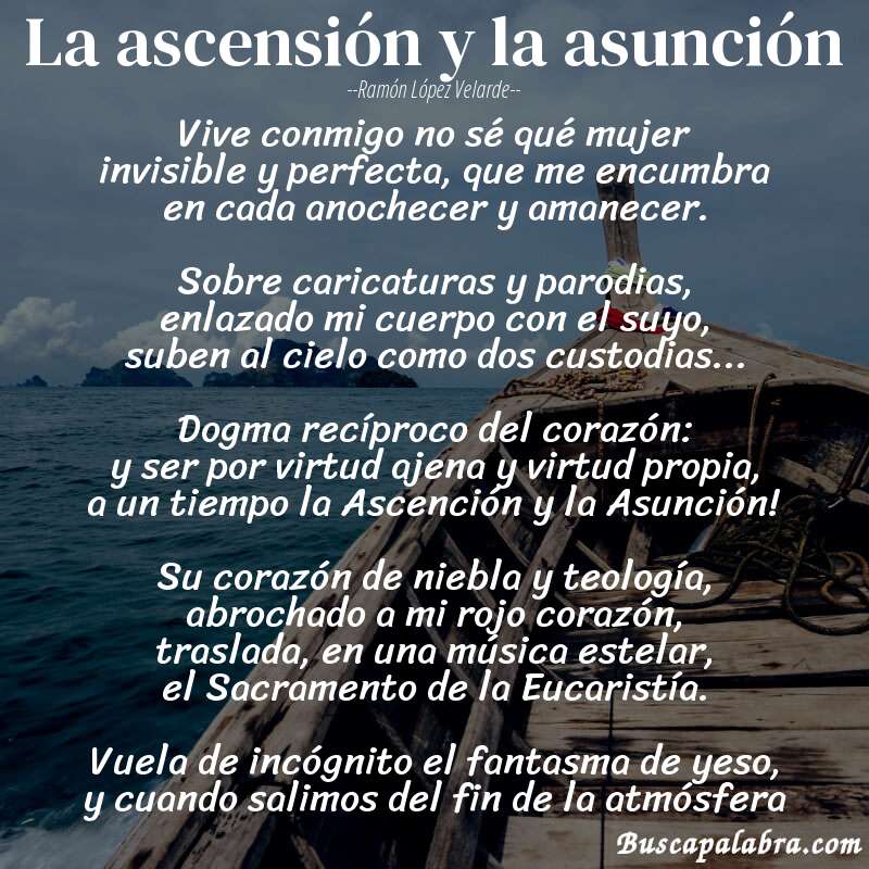 Poema La ascensión y la asunción de Ramón López Velarde con fondo de barca