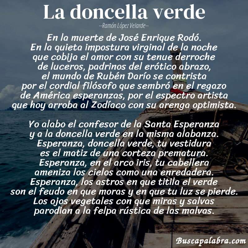 Poema La doncella verde de Ramón López Velarde con fondo de barca