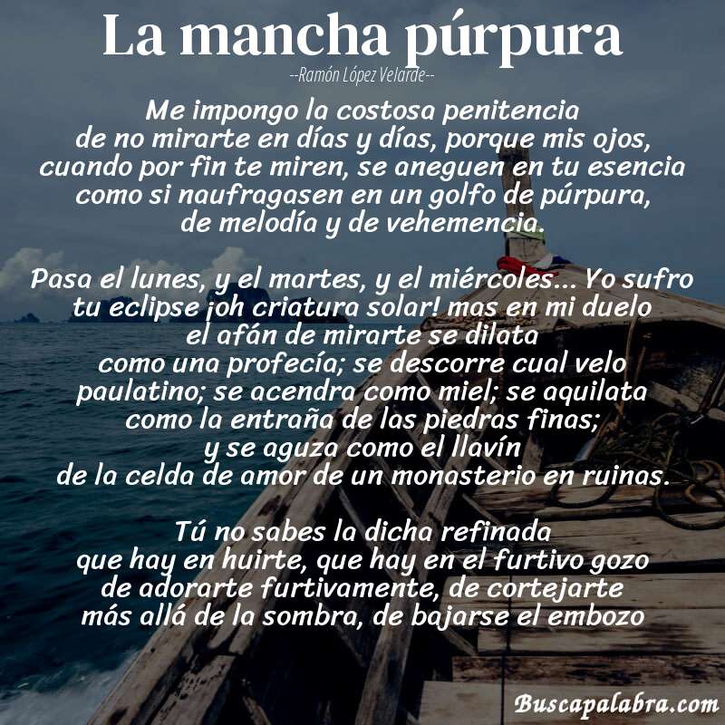 Poema La mancha púrpura de Ramón López Velarde con fondo de barca