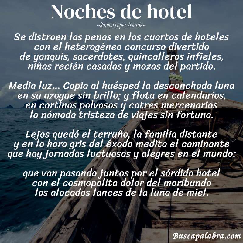 Poema Noches de hotel de Ramón López Velarde con fondo de barca