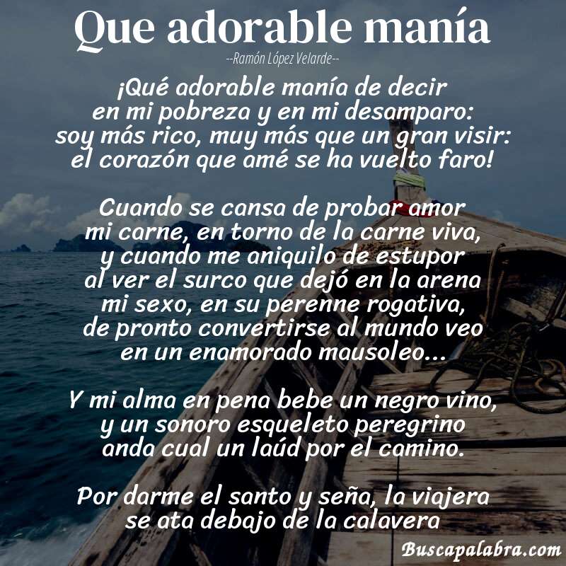 Poema Que adorable manía de Ramón López Velarde con fondo de barca