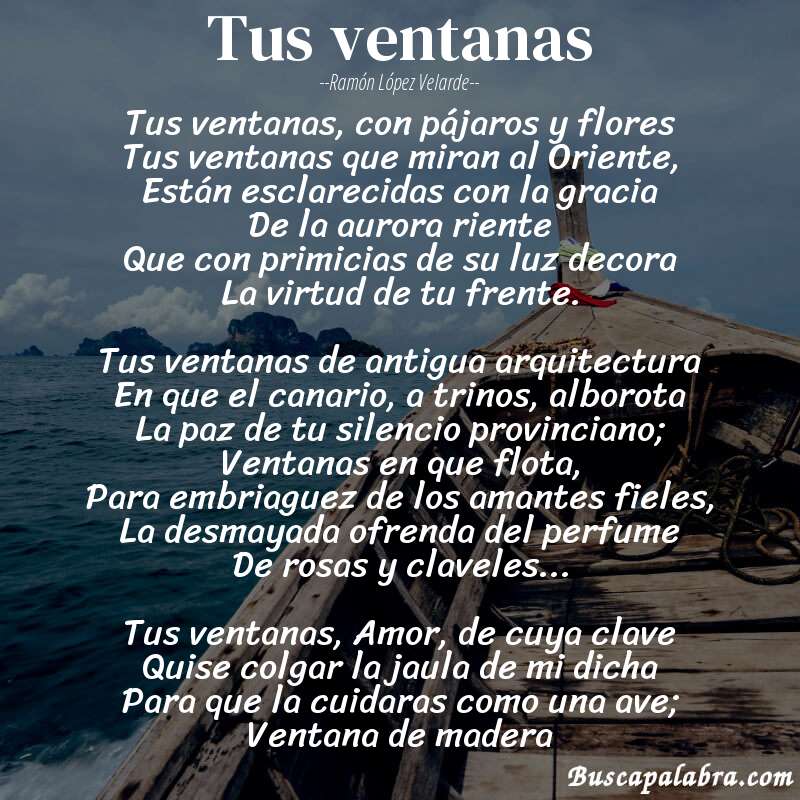 Poema Tus ventanas de Ramón López Velarde con fondo de barca