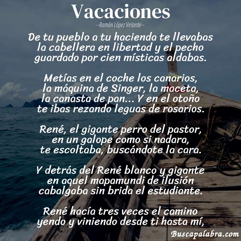 Poema Vacaciones de Ramón López Velarde con fondo de barca