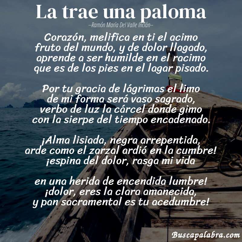 Poema la trae una paloma de Ramón María del Valle Inclán con fondo de barca