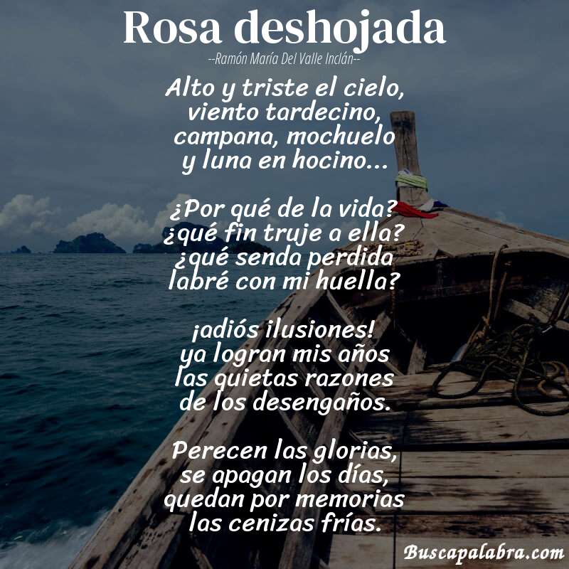 Poema rosa deshojada de Ramón María del Valle Inclán con fondo de barca