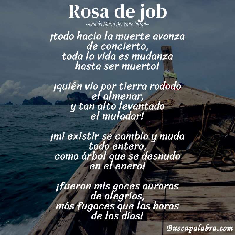 Poema rosa de job de Ramón María del Valle Inclán con fondo de barca