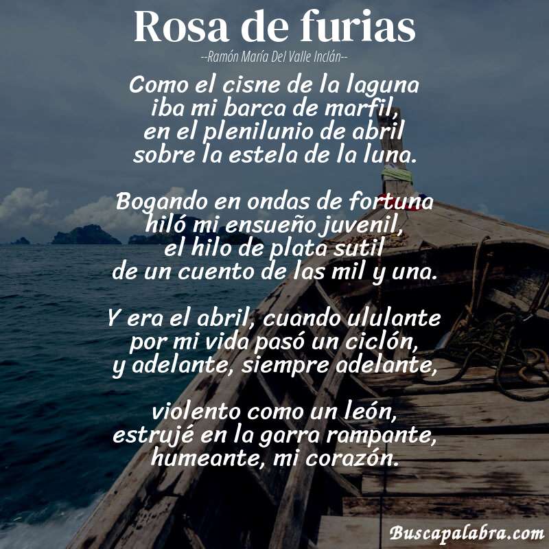 Poema rosa de furias de Ramón María del Valle Inclán con fondo de barca