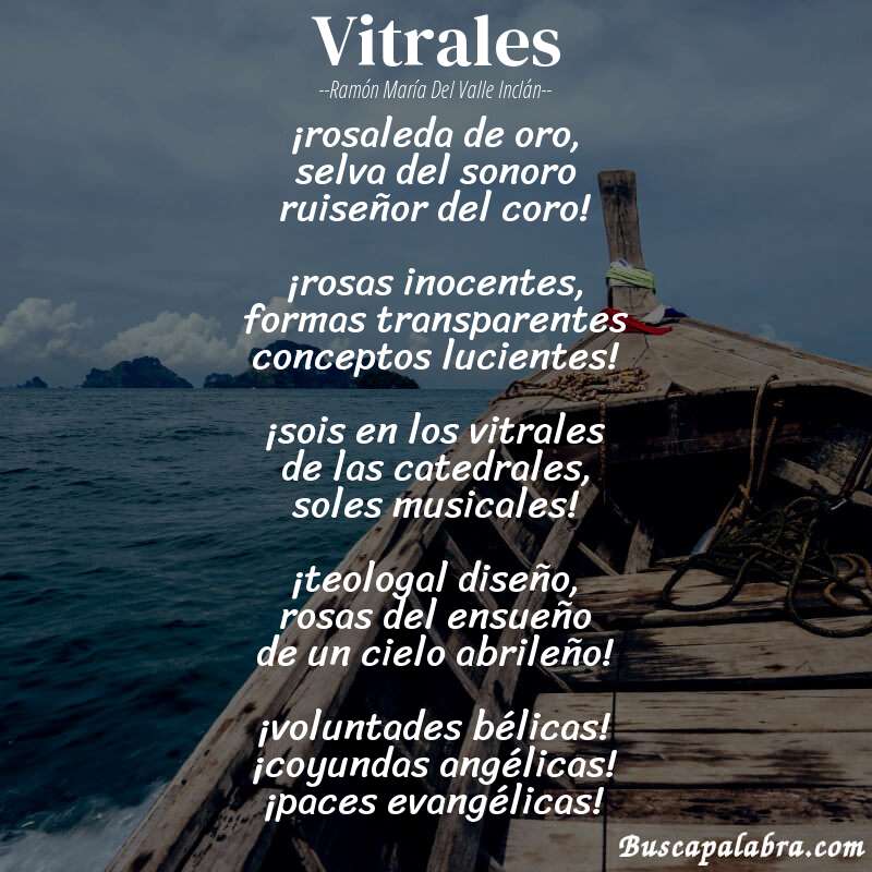 Poema vitrales de Ramón María del Valle Inclán con fondo de barca