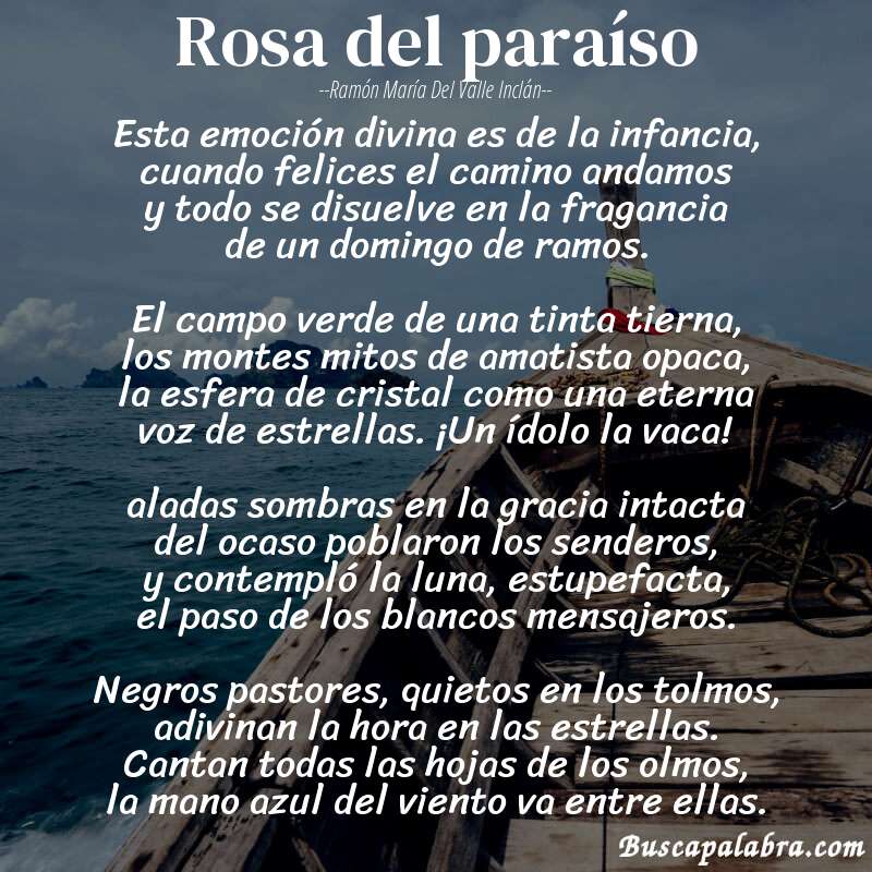 Poema rosa del paraíso de Ramón María del Valle Inclán con fondo de barca
