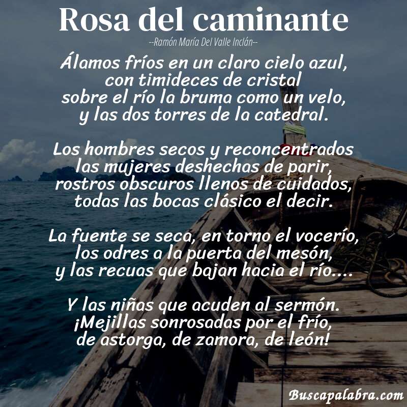 Poema rosa del caminante de Ramón María del Valle Inclán con fondo de barca