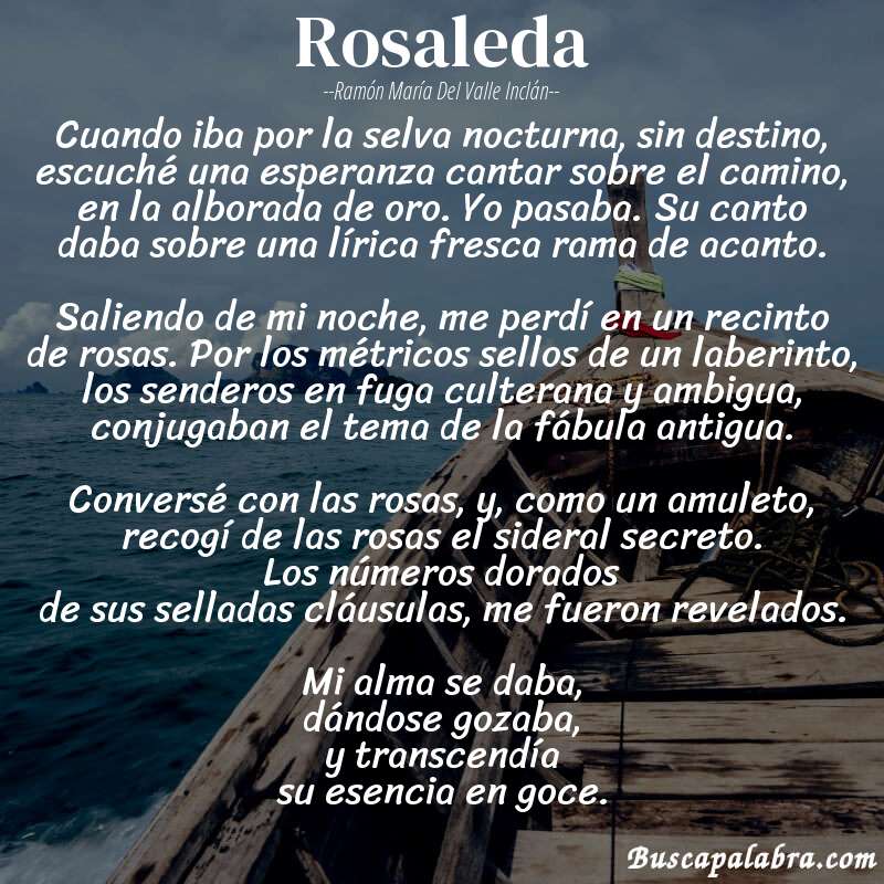 Poema rosaleda de Ramón María del Valle Inclán con fondo de barca