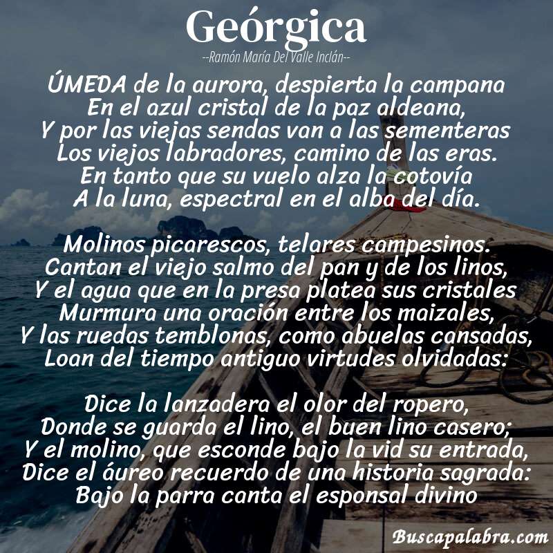 Poema Geórgica de Ramón María del Valle Inclán con fondo de barca