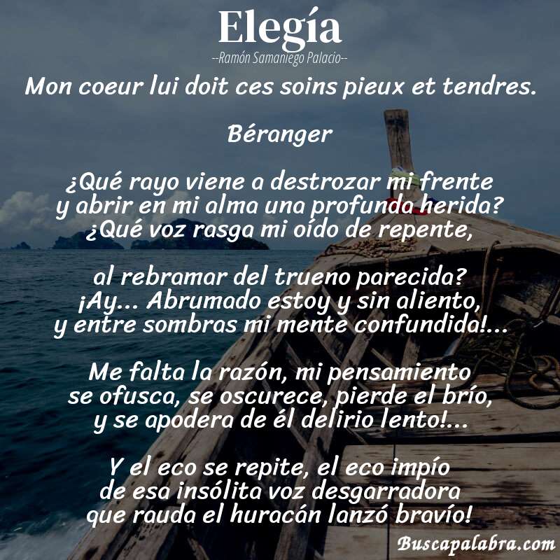 Poema Elegía de Ramón Samaniego Palacio con fondo de barca