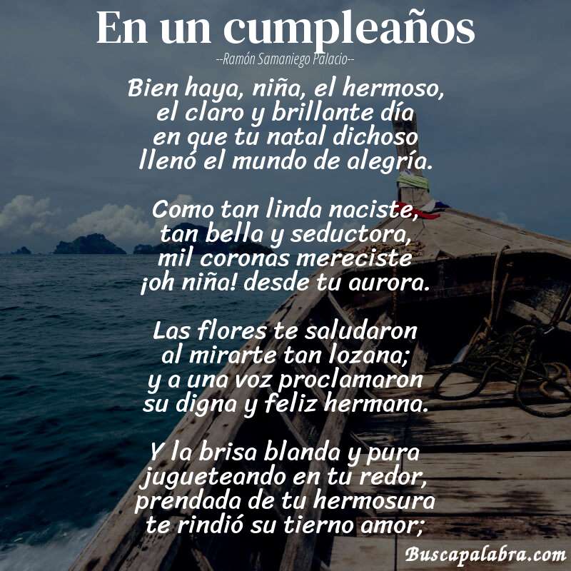 Poema En un cumpleaños de Ramón Samaniego Palacio con fondo de barca