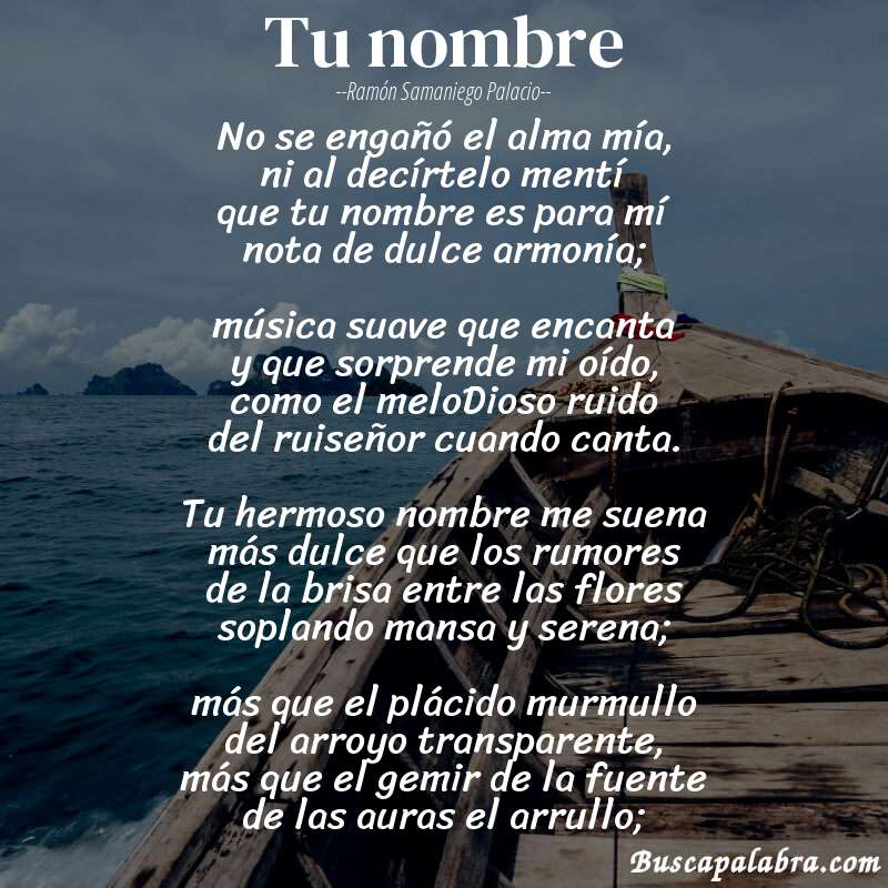 Poema Tu nombre de Ramón Samaniego Palacio con fondo de barca