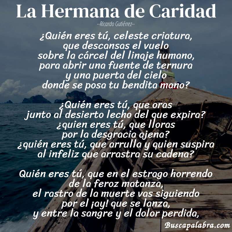 Poema La Hermana de Caridad de Ricardo Gutiérrez con fondo de barca